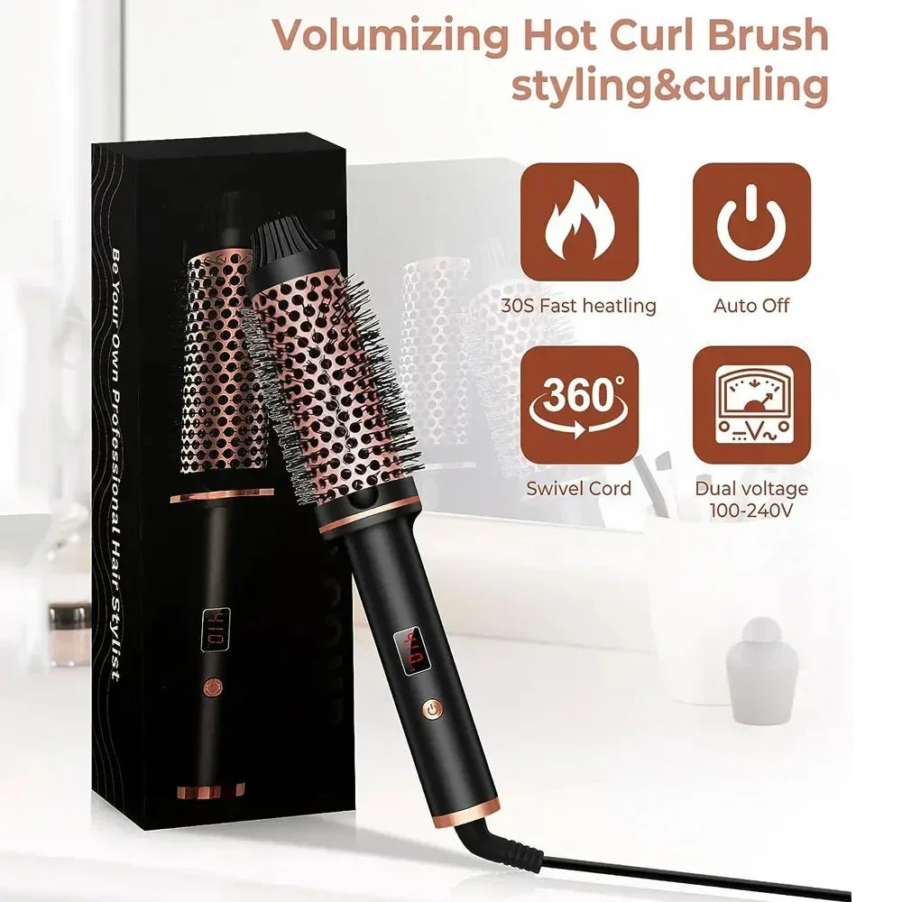 NKCG 1.5 inch Curling Iron Brush Ceramic Thermal Brush Heated Round Brush