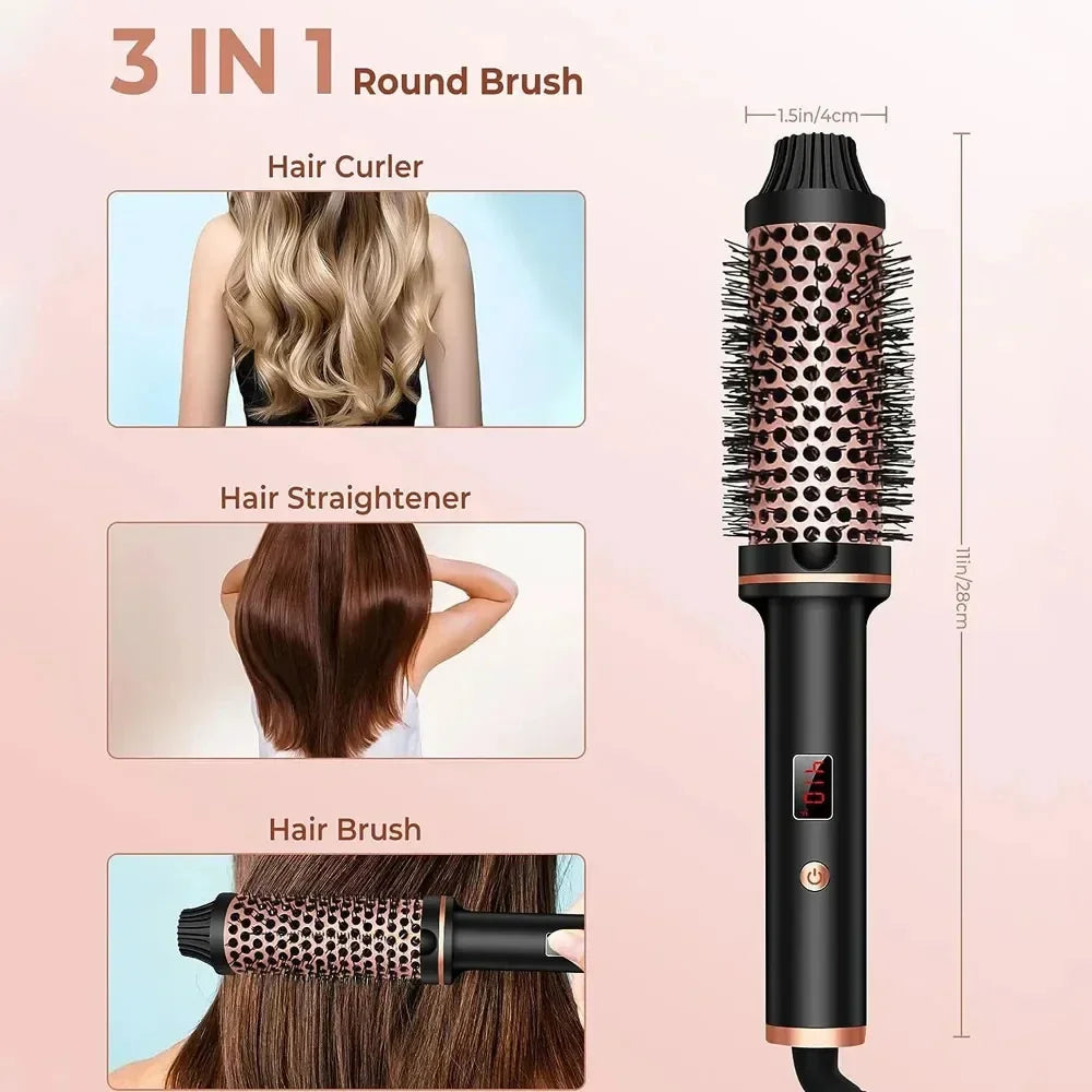 NKCG 1.5 inch Curling Iron Brush Ceramic Thermal Brush Heated Round Brush